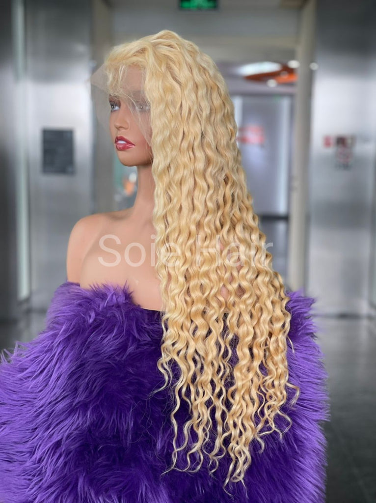 Long Blonde 613 Curly Lace Frontal Wigs