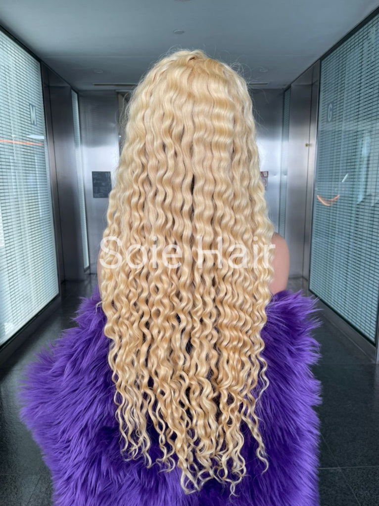 Virgin Blonde 613 Curly Lace Frontal Wigs - Long
